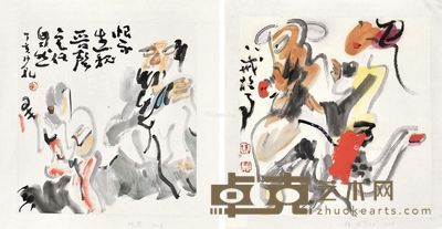 钟孺乾 八戒故事 34×34cm×2