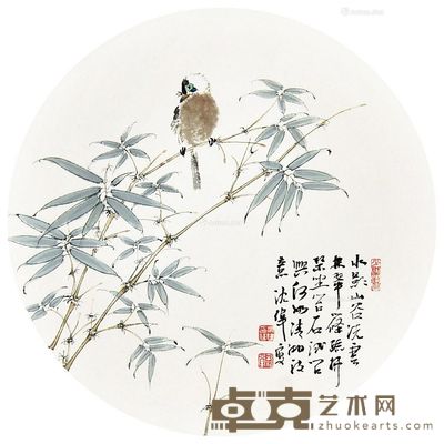 沈伟 翠竹小鸟 直径33cm