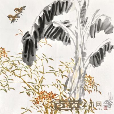 徐晓华 芭蕉小鸟 69×69cm