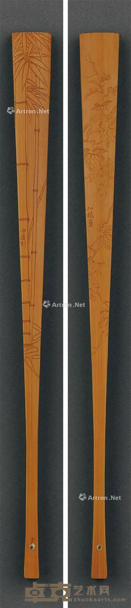 金西厓 刻金城画稿扇骨 高33.5cm