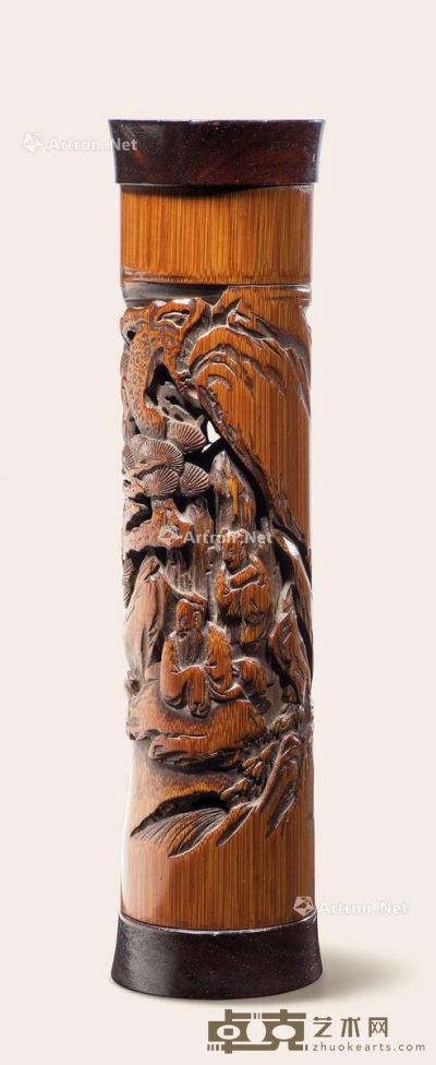 清中期 竹雕高士图香筒 高18.9cm