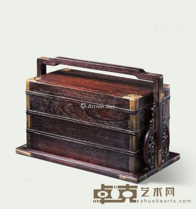 清 紫檀夔龙纹三层提盒 长35.4cm