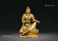 清中期 铜鎏金自在观音像