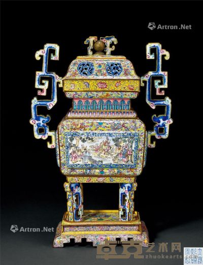 清乾隆 铜胎画珐琅八仙祝寿图大盖炉 高54.5cm