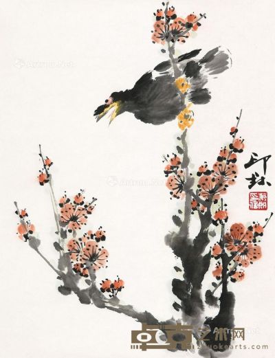 萧朗 梅花八哥 45×34cm