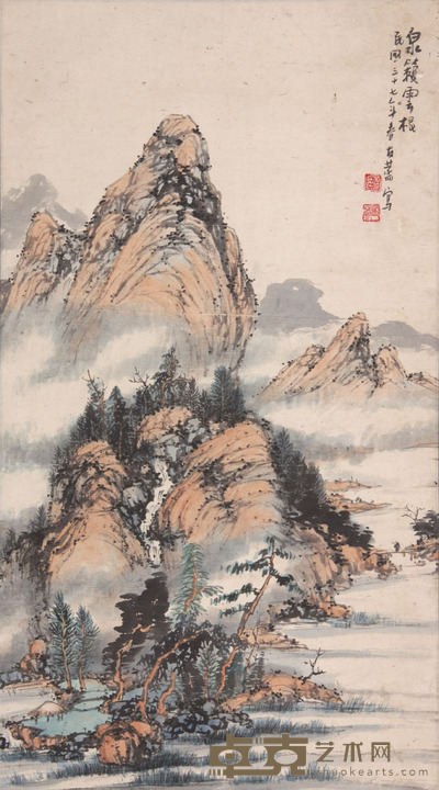 邹友蒸 《泉籁云根》 85×48cm