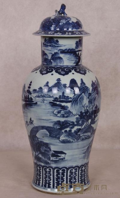 同治 青花山水田园图将军罐 高：50.5cm