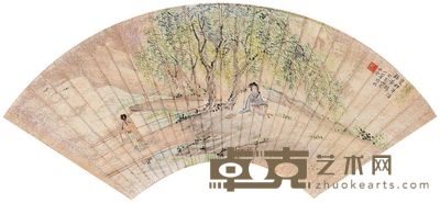 陈小翠 柳荫仕女 18×49.5cm