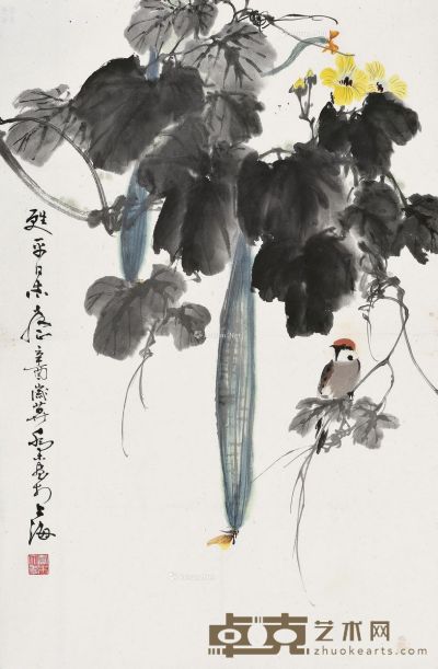 乔木 丝瓜麻雀 68.5×45cm