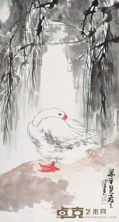 陈佩秋 柳荫白鹅 96.5×52cm