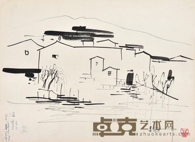 吴冠中 江南水乡 31×42cm×18