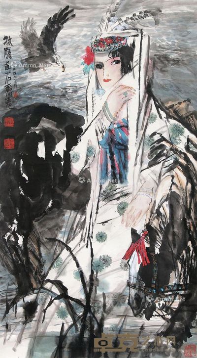 石齐 牧鹰图 153×83cm