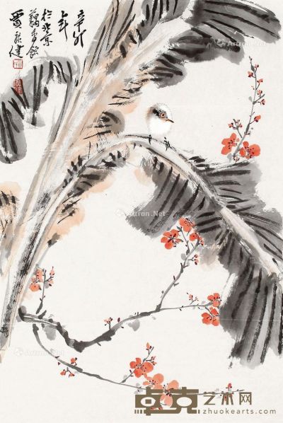 贾广健 芭蕉小鸟 68×45cm