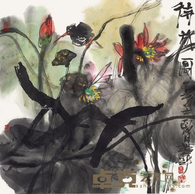 叶菩题 待放图 69×69cm