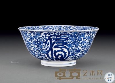 清康熙 青花花果福寿纹大碗 直径21cm