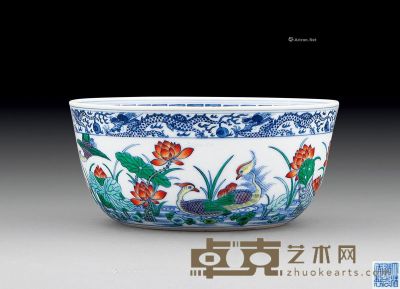 清道光 斗彩荷塘鸳鸯纹卧足碗 直径16.9cm