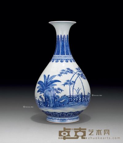 清雍正 青花竹石芭蕉纹玉壶春瓶 高34.5cm