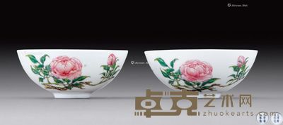 清雍正 粉彩折枝花卉纹碗 （二件） 直径9.2cm