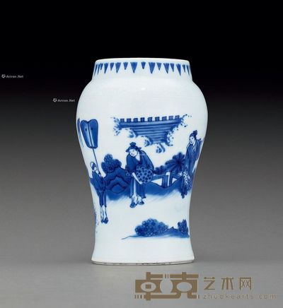 明崇祯 青花指日高升图莲子罐 高16.4cm
