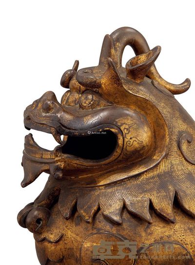 明 铜鎏金甪端香熏 高27.5cm
