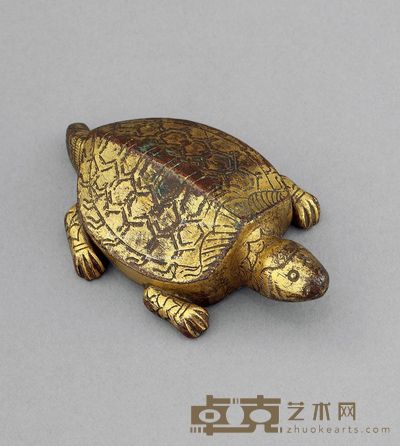 明 铜鎏金龟形纸镇 长7.8cm