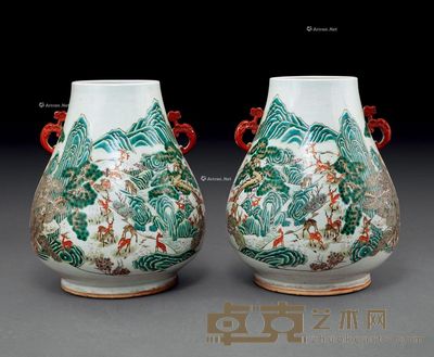 清光绪 粉彩百鹿图尊 (二件) 高45cm