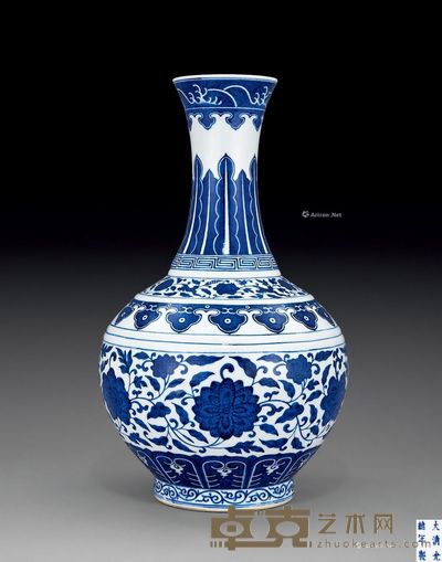清光绪 青花缠枝花卉纹玉堂春瓶 高38.5cm