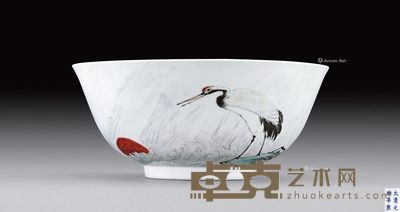 清光绪 粉彩海鹤向日诗文大碗 直径20.9cm