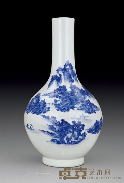 清乾隆 青花山水人物纹胆瓶 高46.5cm
