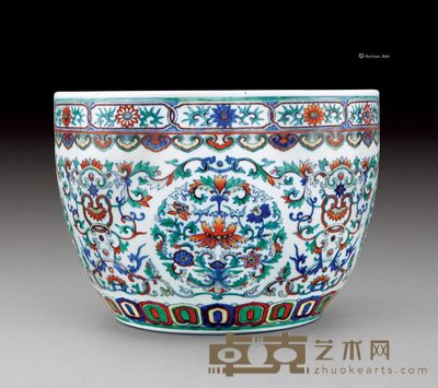 清乾隆 斗彩缠枝花卉纹案缸 直径28.4cm