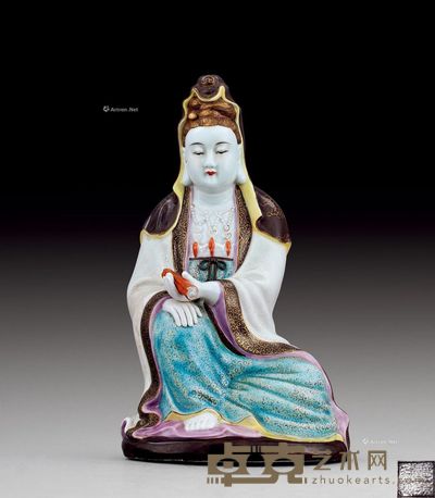民国 粉彩书卷观音像 高24.8cm
