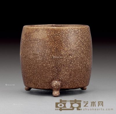 明 仿哥釉三足筒式炉 高12.7cm