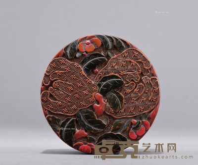 清乾隆 剔彩锦地佛手纹盖盒 直径7.1cm