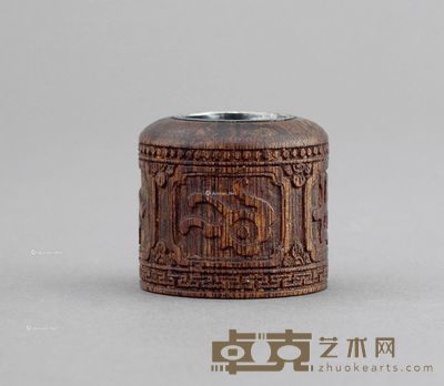 清 沉香雕仿古纹扳指 直径3.5cm