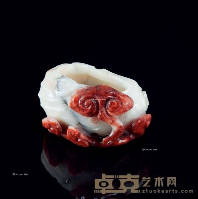 清中期 南红玛瑙雕福寿纹水盂 长8.5cm