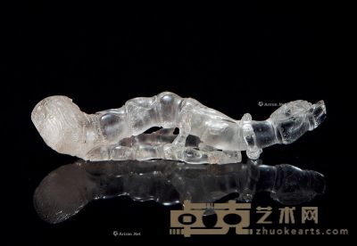 明 水晶雕竹形摆件 长23.5cm