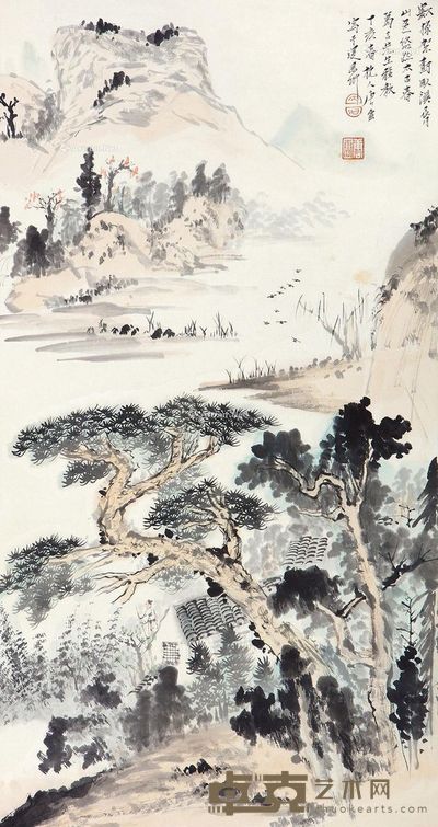 唐云 山色悠然图 82×44cm