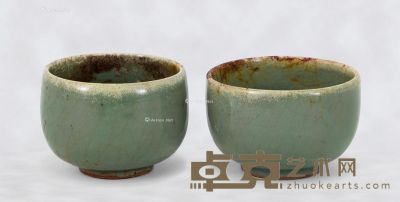 宋代 河南汝州东沟窑青釉杯 （一对） 口径7.5cm；口径8cm