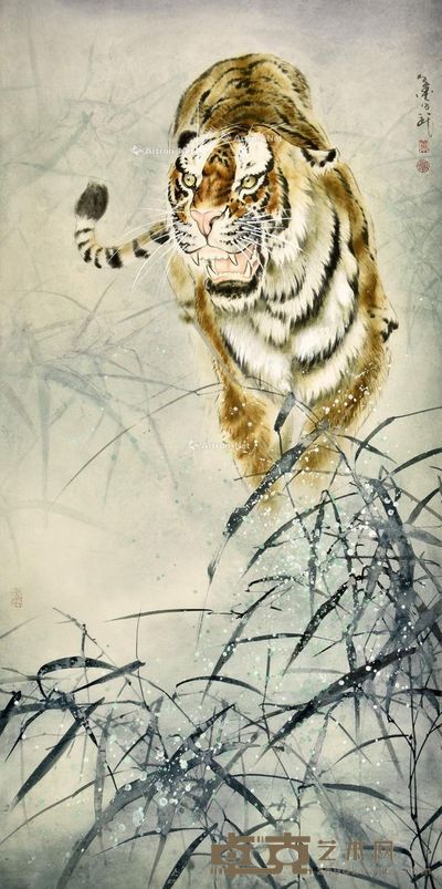 叶必武 孟虎图 68×136cm