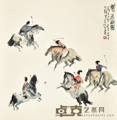 彭先诚 唐人马球图 68×68cm