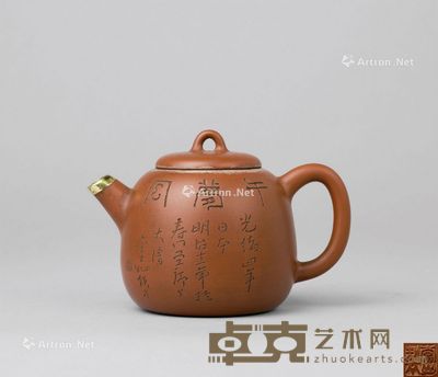 清代 常山制包金口瓜形紫砂壶 长10.5cm；高7cm