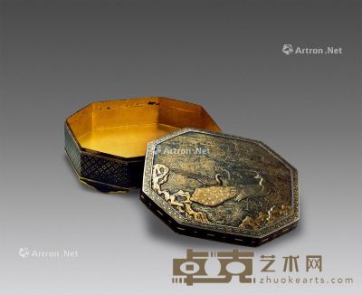 明治时期 铁错金银孔雀纹盖盒 长21cm；宽19cm；高7.5cm