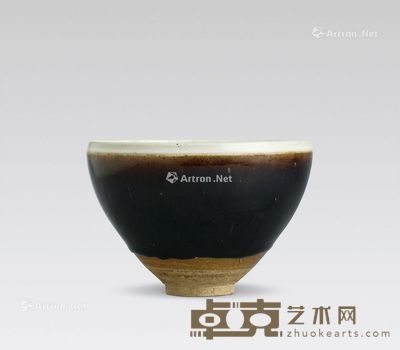 宋代 天目黑釉铁锈斑白边碗 高10cm；直径14.5cm