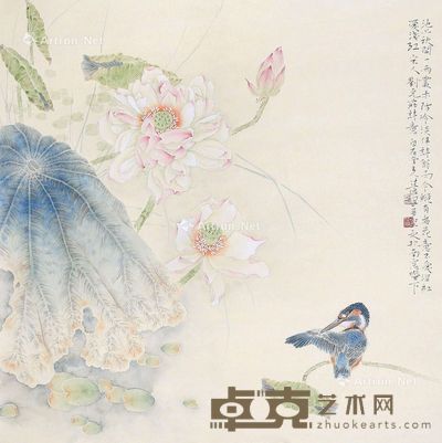 焦俊峰 荷花翠鸟 67×67cm