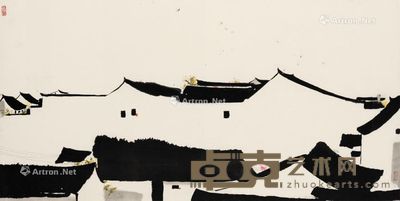 吴冠中 1986年 大宅 珂罗版 宣纸 6色套印 386/500 68×138cm