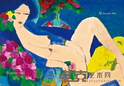 丁雄泉 裸女 压克力 纸本 裱于卡纸 89.8×60.5cm
