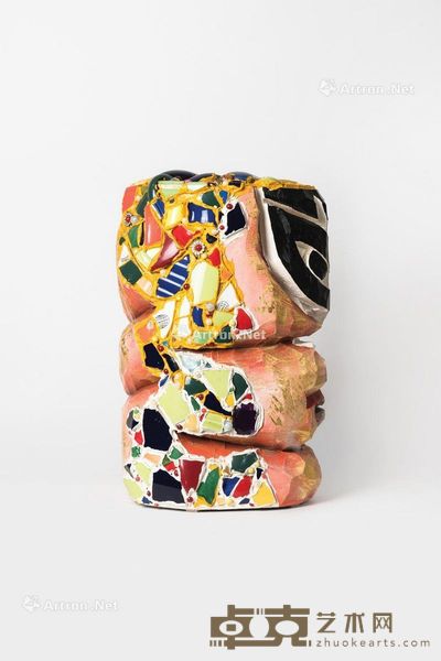 郭振昌 1999年 关于脸—将 综合媒材 木雕 26×29×39cm （脸）10.2×26.7cm（蝴蝶结）