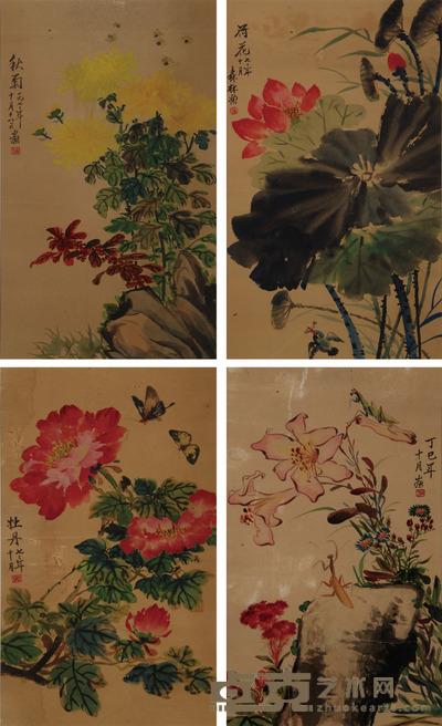 栗森林 花鸟四条屏 23*44*4