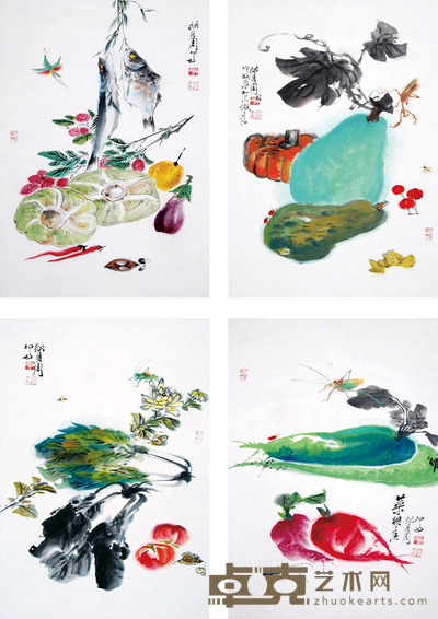 李赞周 花鸟四条屏 62*34*4