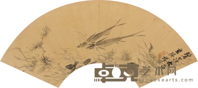 蓝 瑛 碧藻文鱼图 54×17.5cm